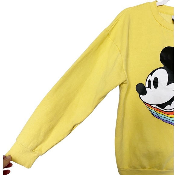 Disney Retro Mickey Mouse Head Sweatshirt Rainbow Bright Yellow Size Medium - Picture 5 of 9